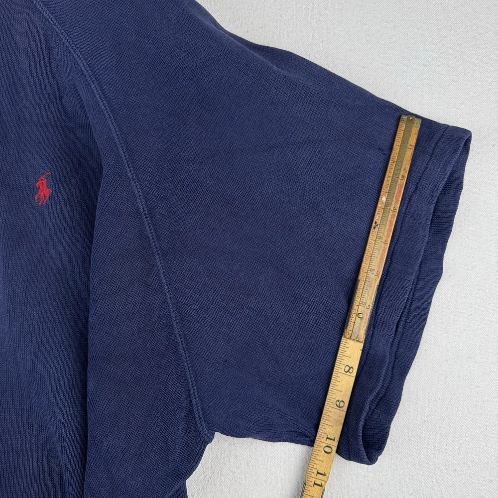 90's‎ Vtg Polo Ralph Lauren Raglan Short Sleeve Sweatshirt Blue XL *Distressed